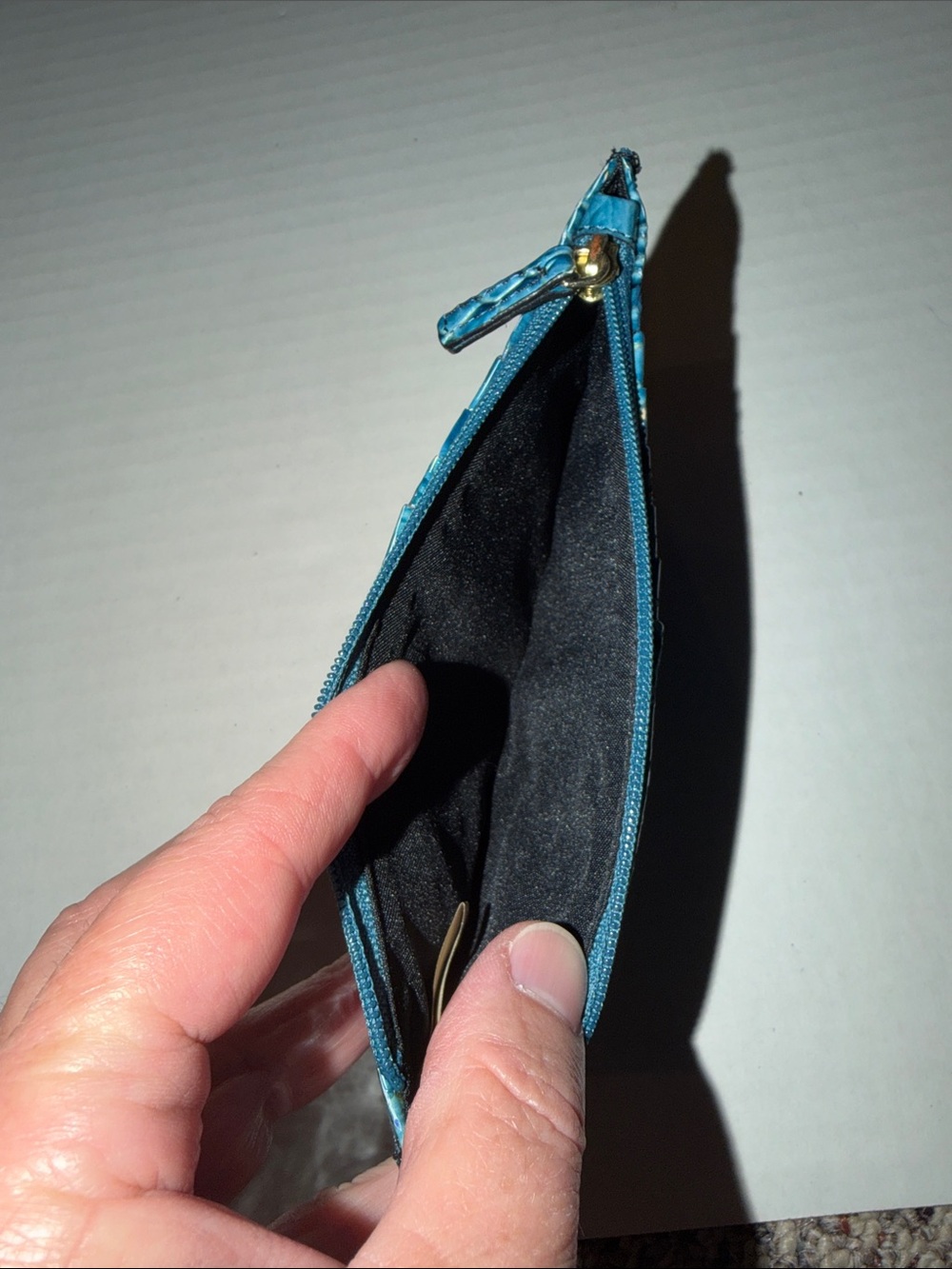 Brahmin Croc-Embossed Teal Zip Wallet with Snap Strap - Picture 3 of 3